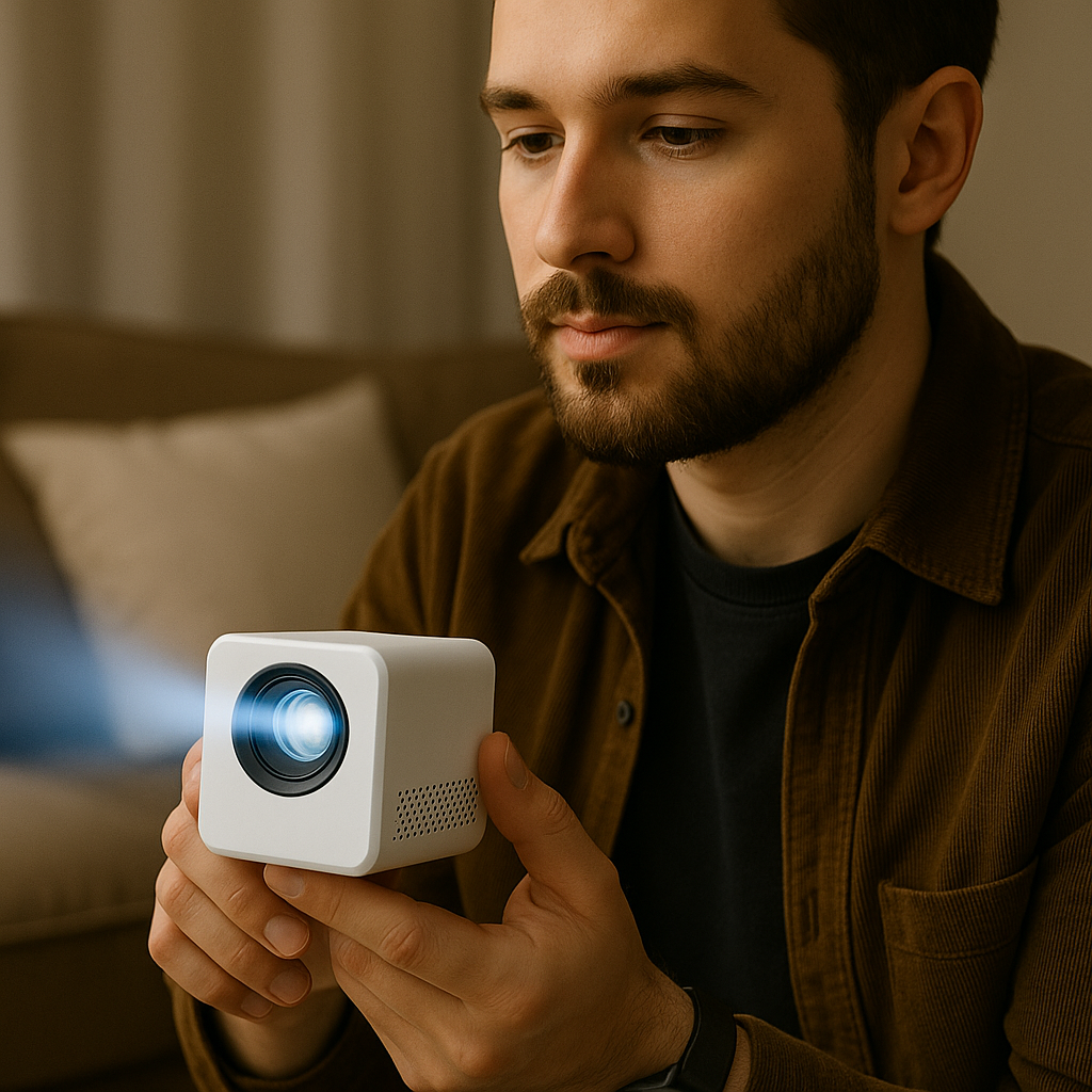 Portable projector in use