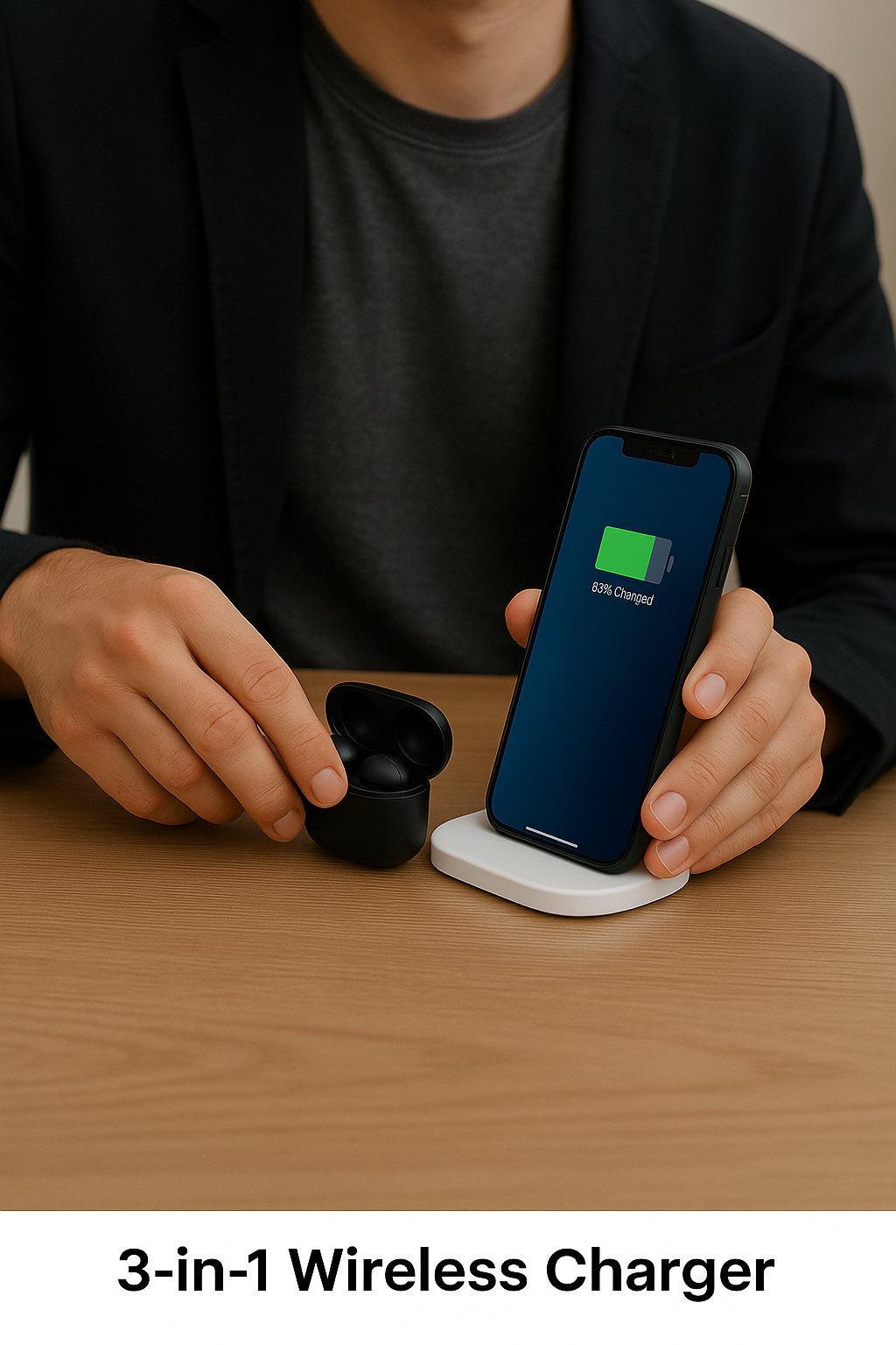 3-in-1 wireless charger on a desk